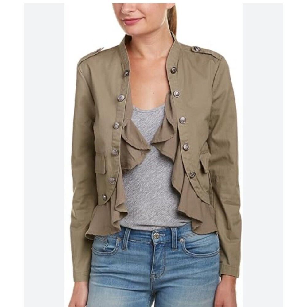 Jack Daniel  BB Dakota Khaki Military Peplum Ruffled Jacket M Medium Hedy Canvas